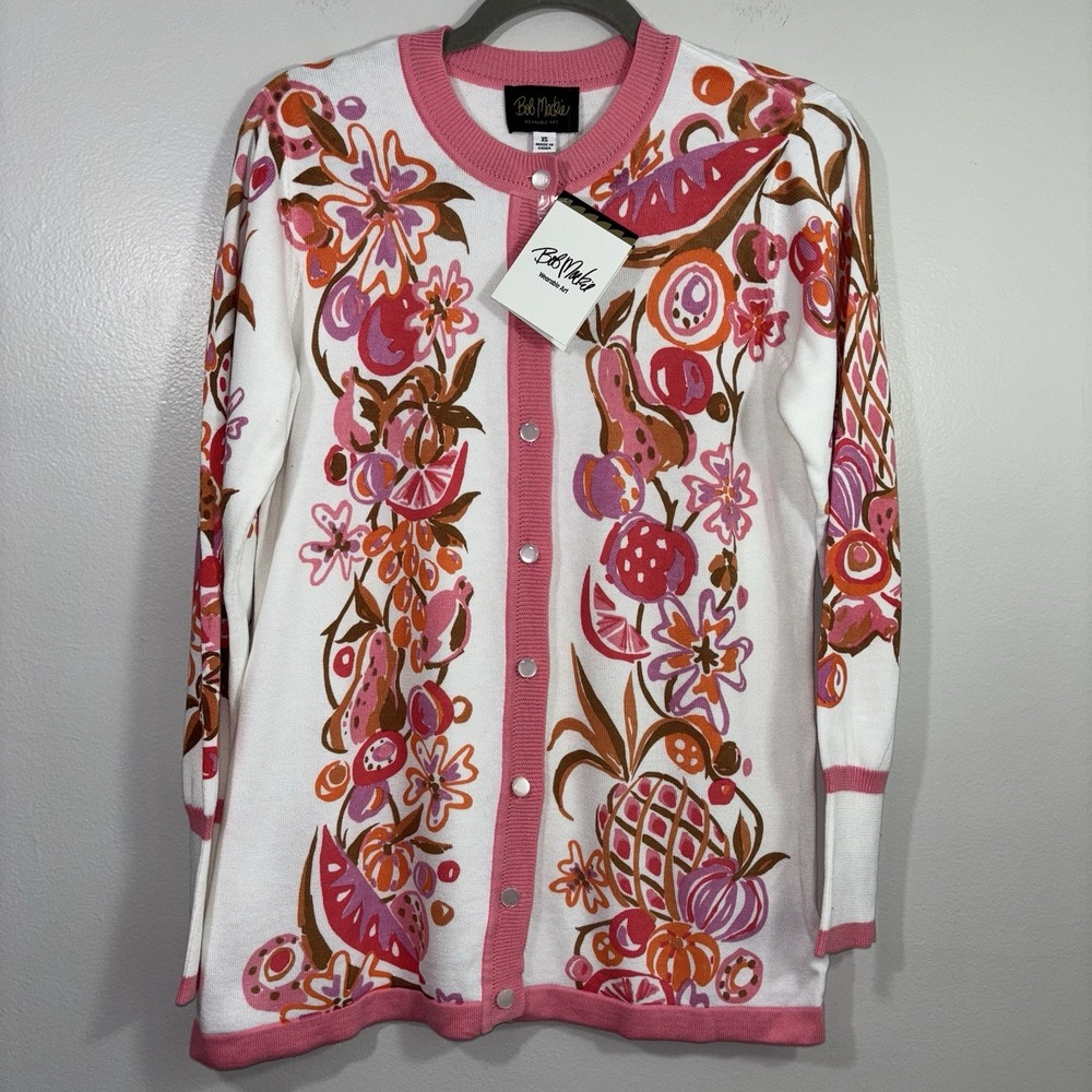 Bob Mackie Wearable Art Floral Cardigan size XS NEW